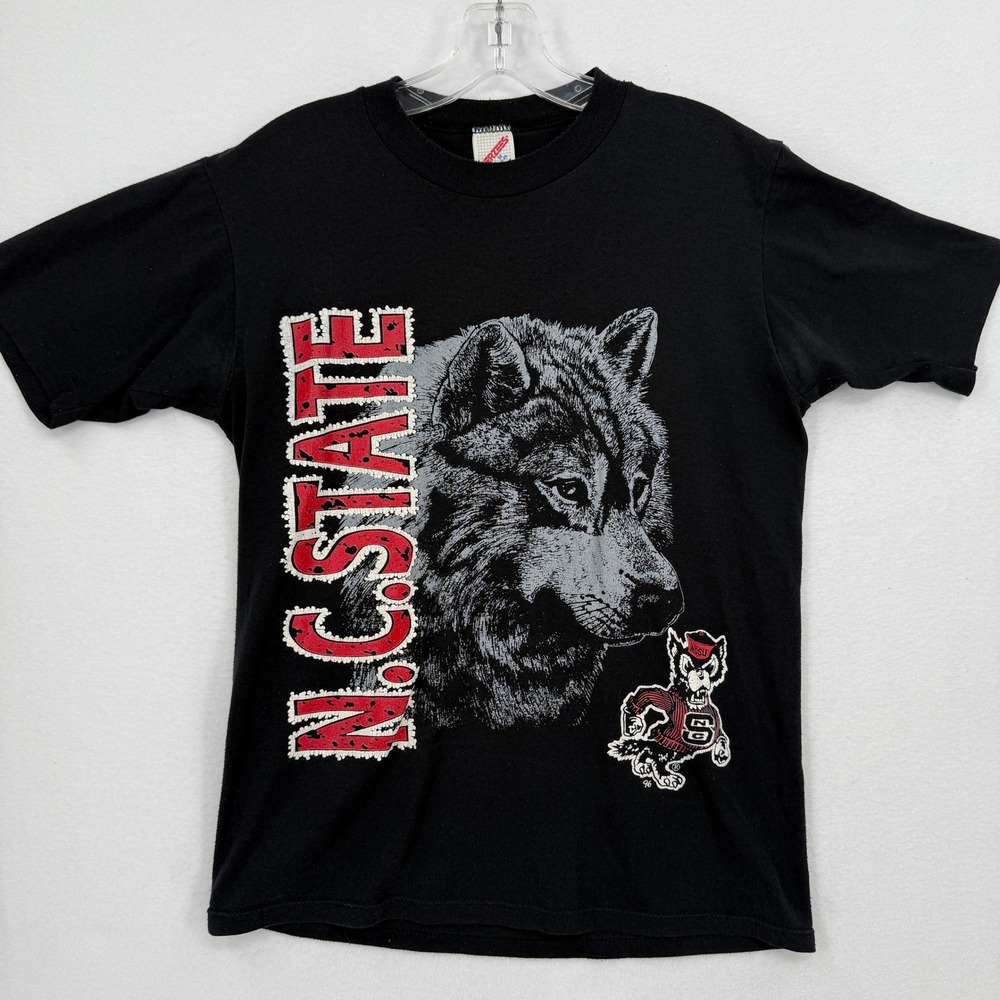Jerzees NC State Wolfpack T-Shirt Mens Medium Black Vintage 90s Single Stitch